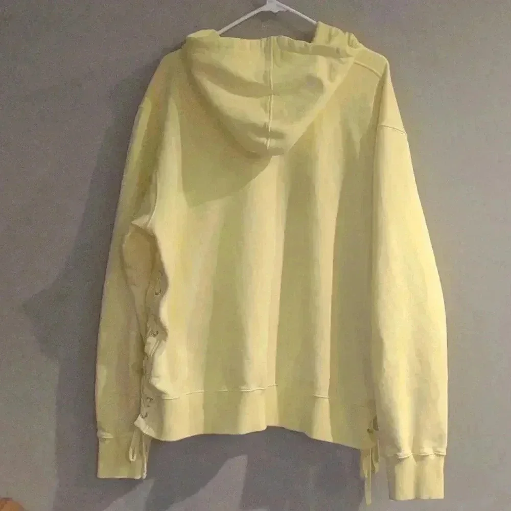 Faith Connexion women's medium‎ yellow lace up side hooded full zip sweatshirt